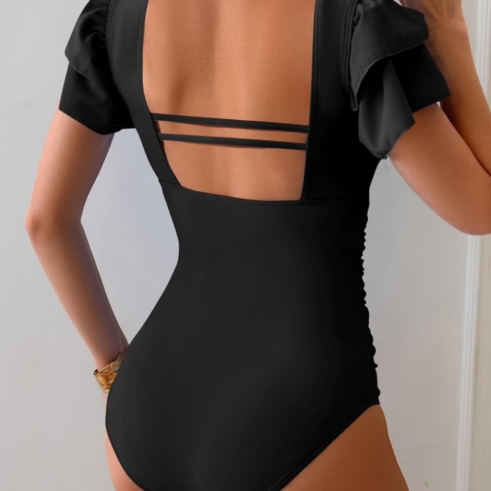 NWT Eomenie Tummy Control One Piece Swimsuit Women's Large Black - Picture 2 of 4
